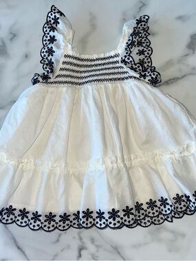 Max Studio White Dress with Black Floral Embroidery